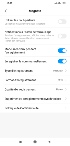 Capture de l"écran des paramètres du magnetophone pocophone f1 de Xiaomi